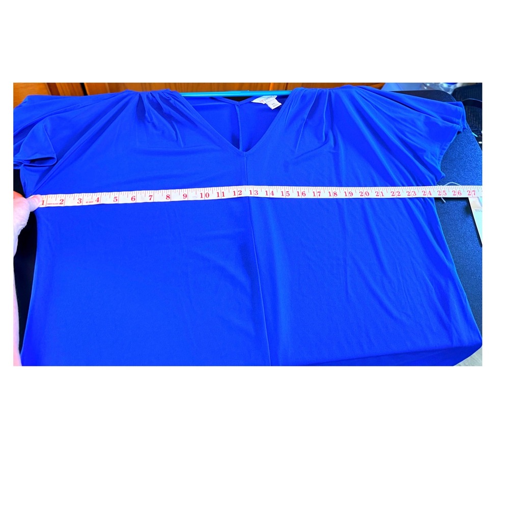 NEW Liz Claiborne XXL Bold Blue V-Neck Flutter Short Sleeve Cobalt Office Party - Picture 8 of 9